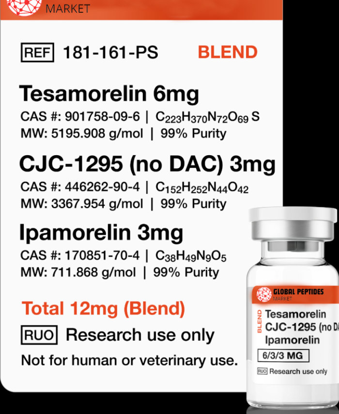 Tesamorelin, CJC-1295 (no DAC), Ipamorelin 12mg (Blend)