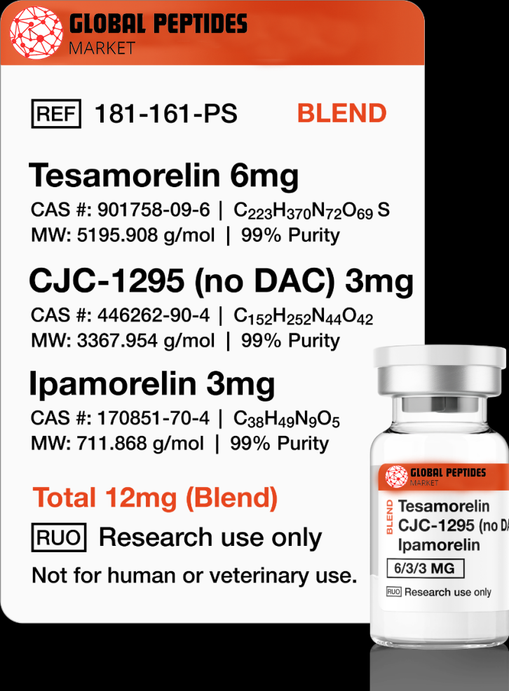 Tesamorelin, CJC-1295 (no DAC), Ipamorelin 12mg (Blend) - Global Peptides  Comestics